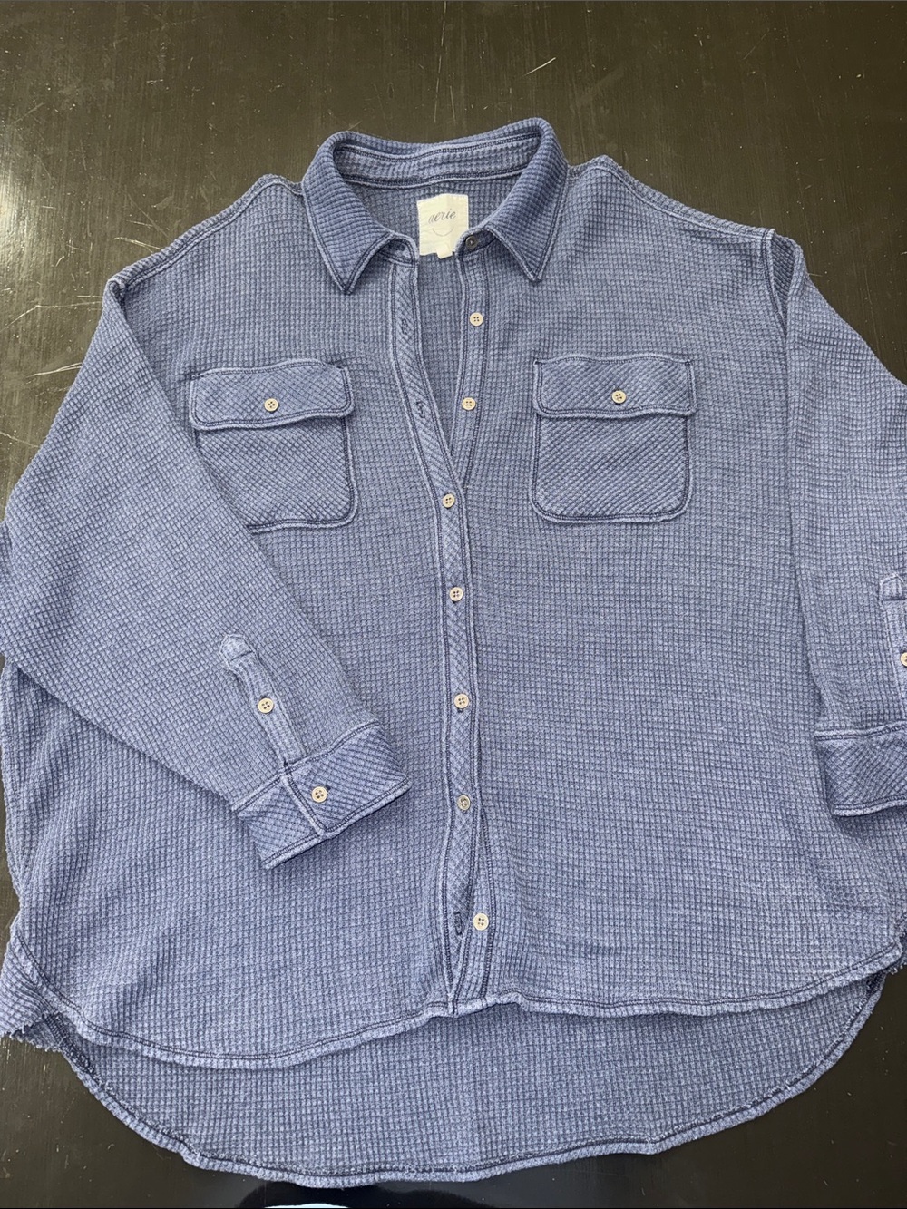 AERIE button up waffle knit navy blue shirt. heavy weight. soft. excellent used.